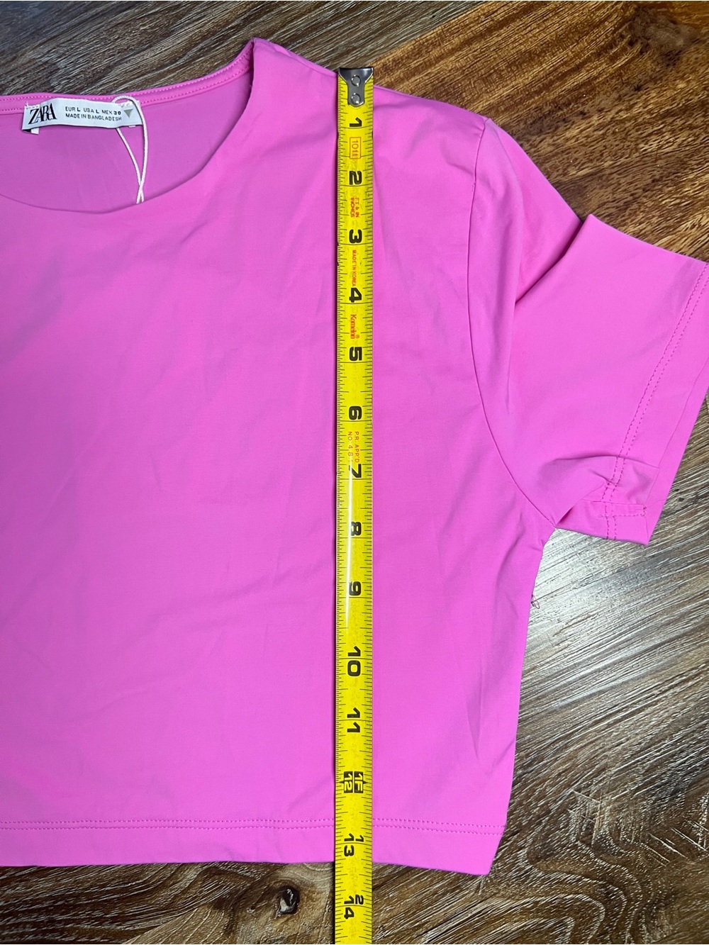 ZARA Hot Pink Cropped Crewneck Tee, Size L - Picture 5 of 5